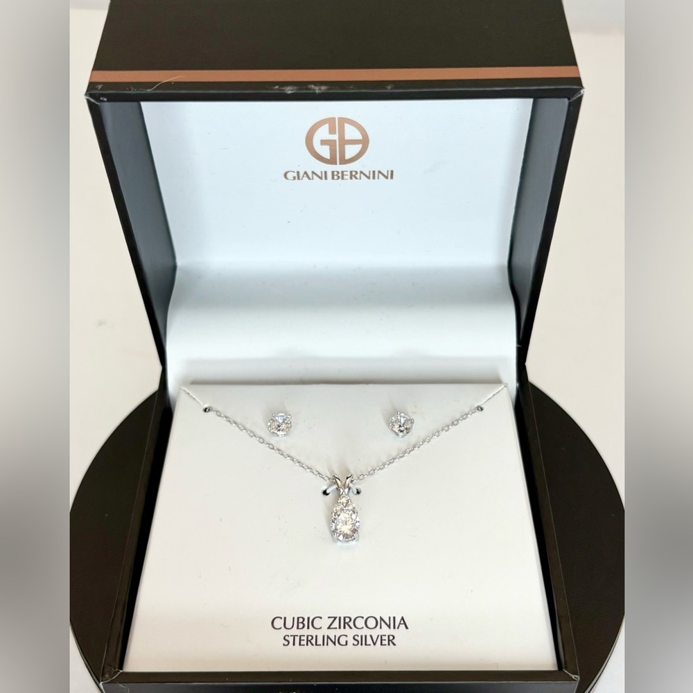 Giani Bernini Sterling Silver Cubic Zirconia Necklace and Earrings Set